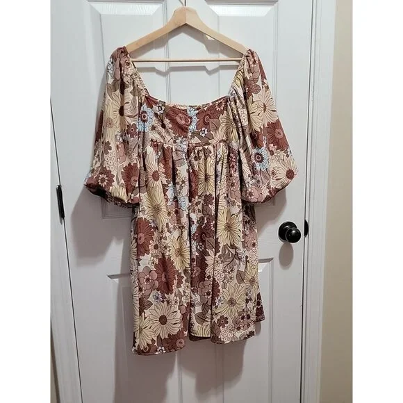 Hudson Gray Boho Floral Puff Sleeve Mini Dress Women’s Size M - Picture 11 of 11